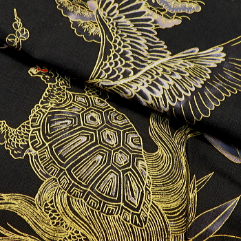 義若オリジナルの鯉口シャツとダボシャツ　金彩鶴亀（黒金）